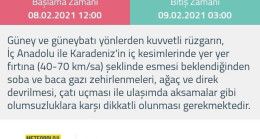 METEOROLOJİ’DEN  FIRTINA UYARISI