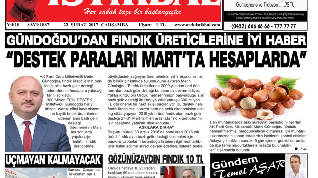 22 ŞUBAT 2017 ÇARŞAMBA