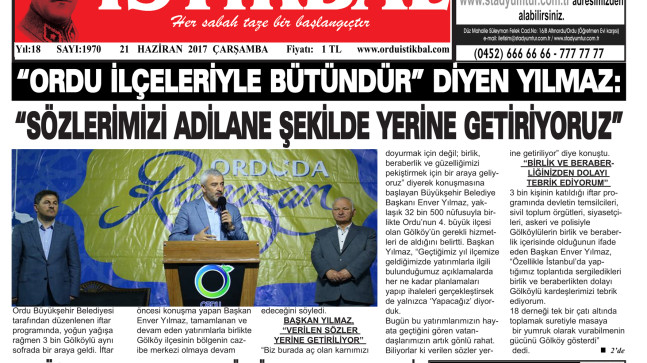 21 HAZİRAN 2017 ÇARŞAMBA
