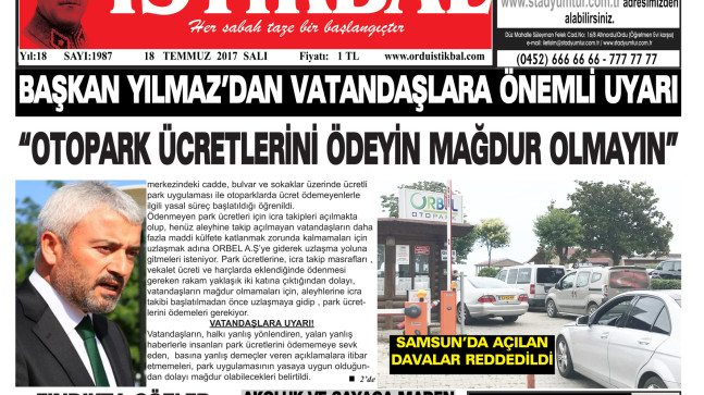 18 TEMMUZ 2017 SALI