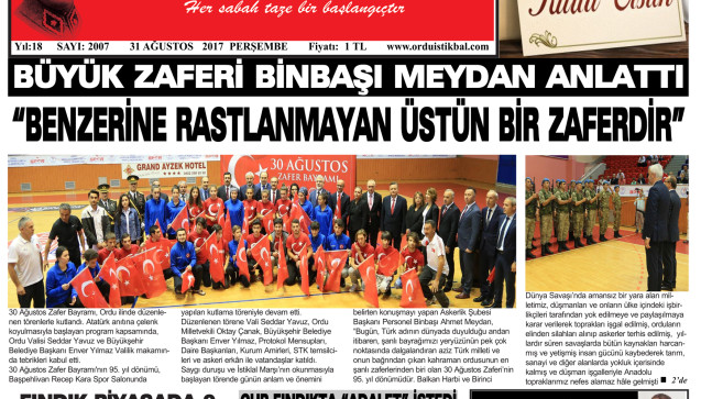31 AĞUSTOS 2017 PERŞEMBE