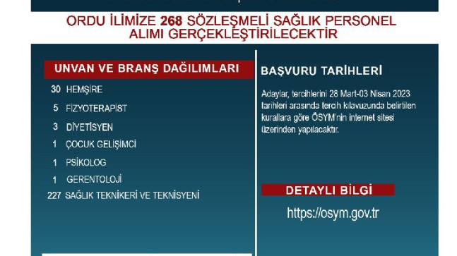 Sağlık Bakanlığı Sözleşmeli Sağlık Personel Alım Duyurusu yayımlandı