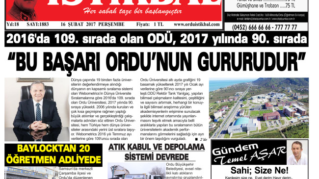 16 ŞUBAT 2017 PERŞEMBE