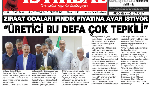 24 AĞUSTOS 2017 PERŞEMBE