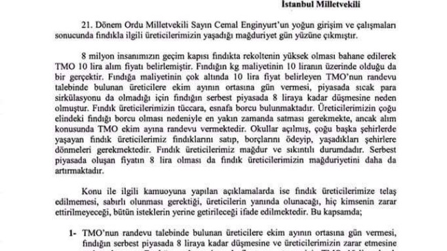 BAHÇELİ’DEN HÜKÜMETE FINDIK SORU ÖNERGESİ