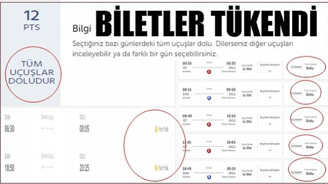 ORDU-GİRESUN HAVAYOLU BİLETLERİNİN TAMAMI SATILDI