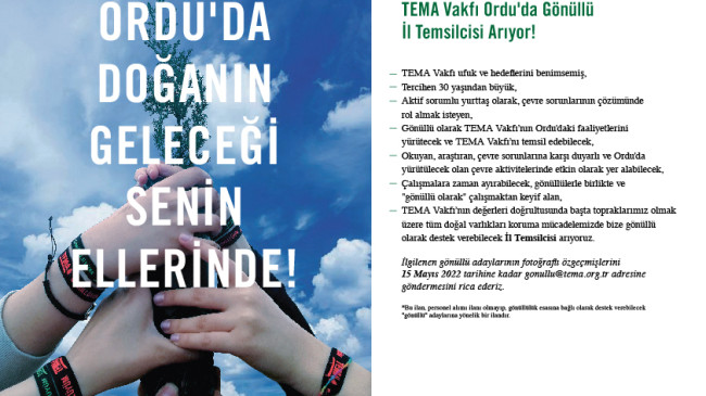 TEMA Vakfı Ordu’da Gönüllü İl Temsilcisi Arıyor!!!