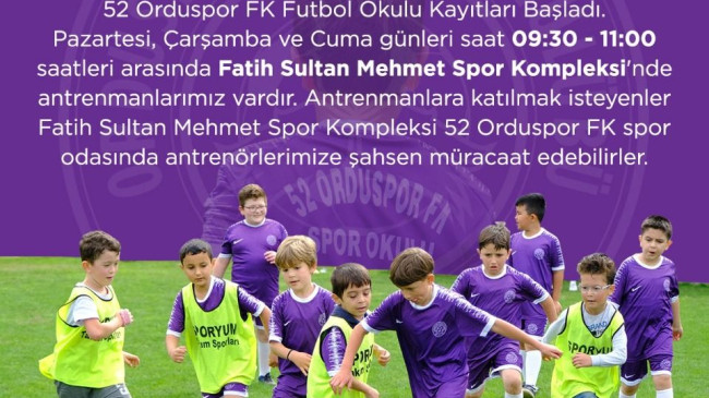 52 Orduspor futbol okulu kayıtları başladı