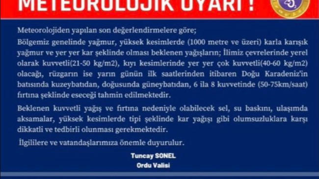 METEOROLOJİK UYARI!