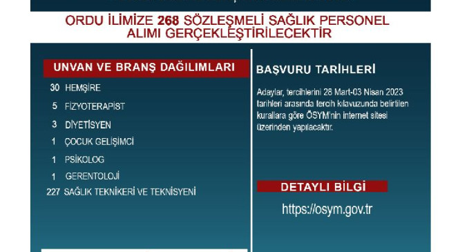 Sağlık Bakanlığı Sözleşmeli Sağlık Personel Alım Duyurusu yayımlandı